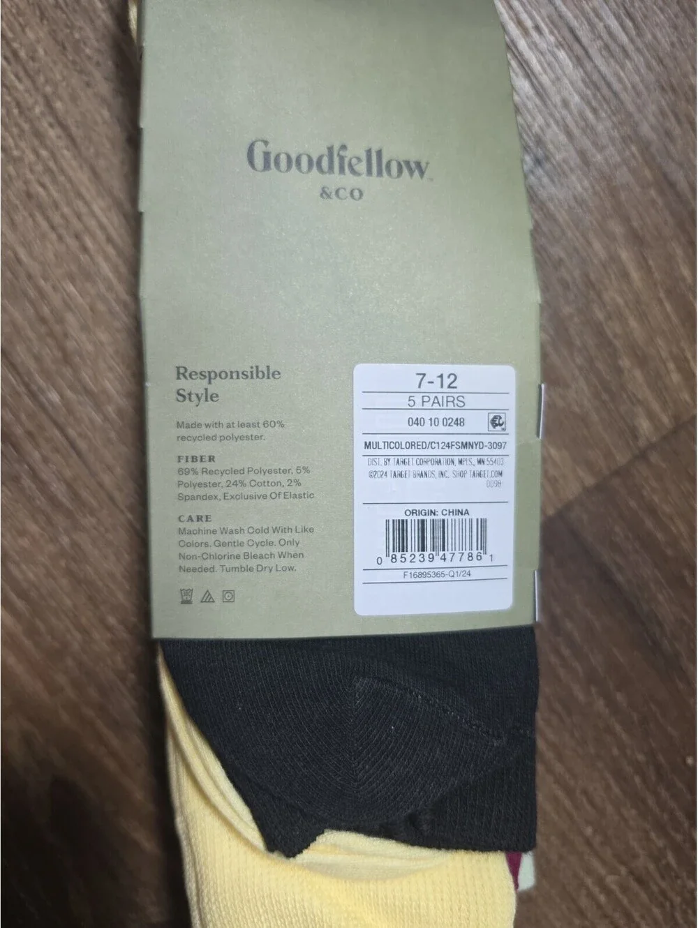 NWT Goodfellow & Co Crew Socks, Men's Size 7-12, Multi-Color, 5 Pack, # 53